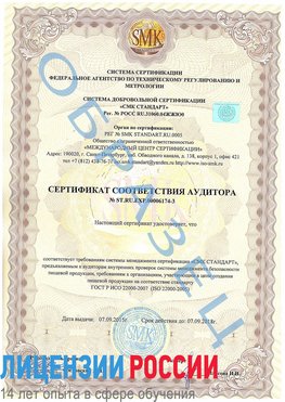 Образец сертификата соответствия аудитора №ST.RU.EXP.00006174-3 Минеральные Воды Сертификат ISO 22000