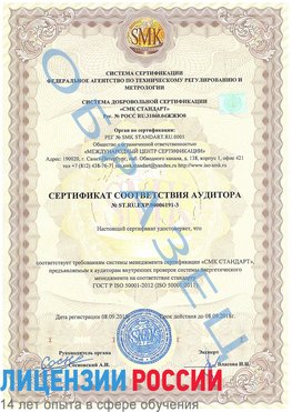 Образец сертификата соответствия аудитора №ST.RU.EXP.00006191-3 Минеральные Воды Сертификат ISO 50001